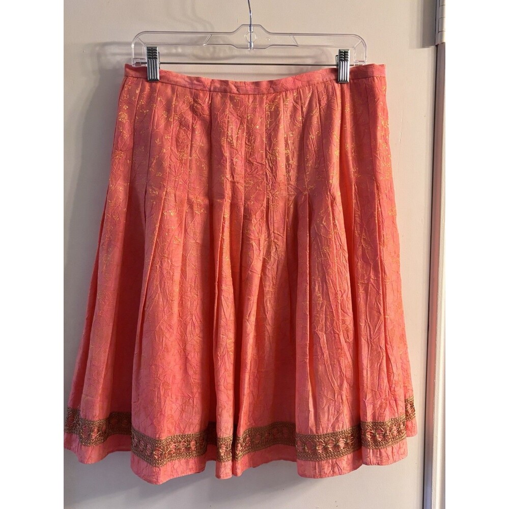 Antonio Melani Coral Pleated Skirt Gold Metallic Trim Size‎ 10 Elegant Midi